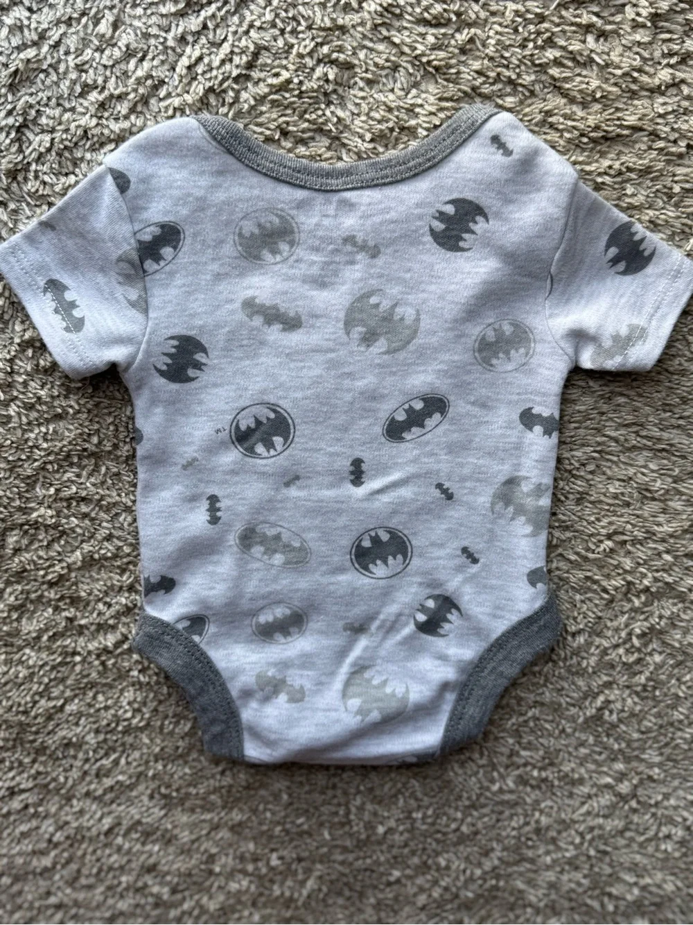 Batman Logo Print Baby Bodysuit Gray Short Sleeve 0-3 Months DC Comics